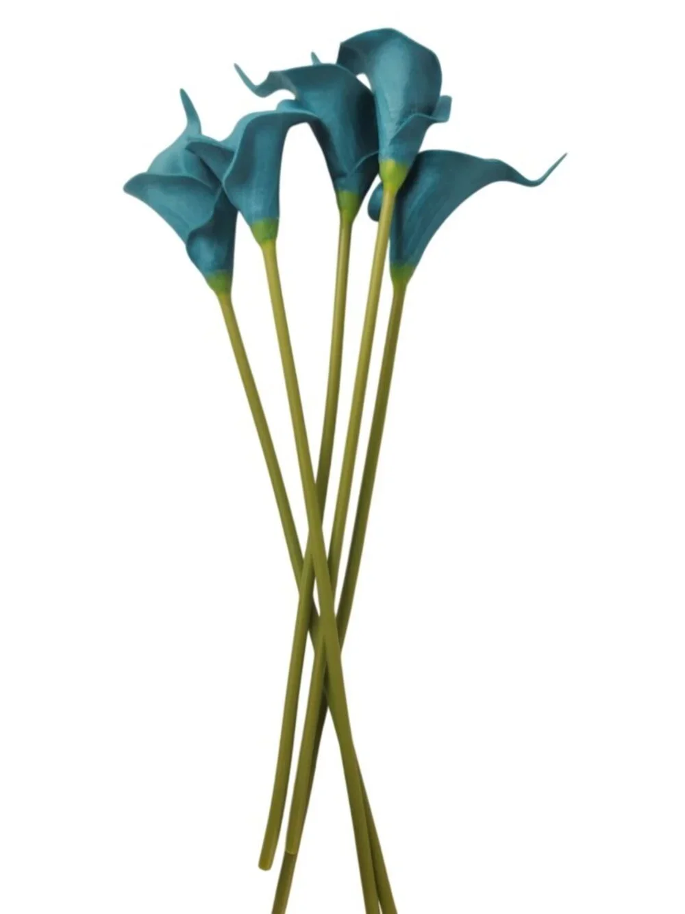 Teal Calla Lily Stems Faux Floral Bouquet Peacock Blue Flowers 5 Stem Bunch Mode